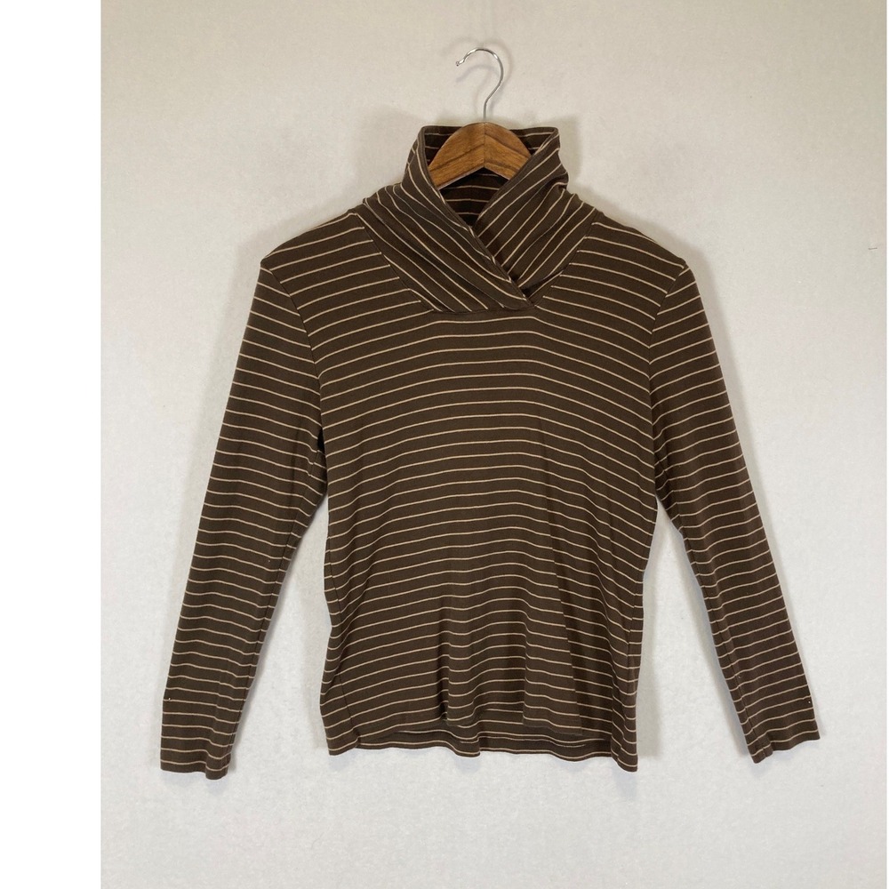 Dark‎ Academia Jones New York Women PL Brown Striped Cowl Neck Cotton Top